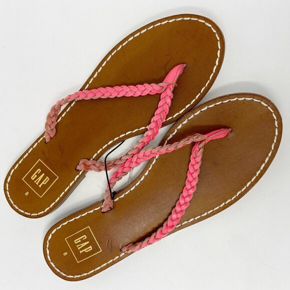 GAP | Braided Leather Neon Coral Sandals Flip Flops 8 NWT - Picture 1 of 6